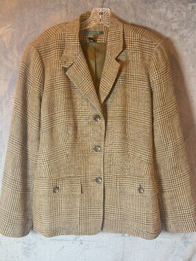 Lauren Ralph Lauren, 100% Linen Blazer, houndstooth plaid medium/large
